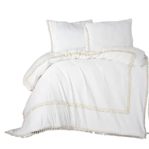 Full Organic Cotton Single Bedding Set with Pompoms White