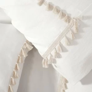 Full Organic Cotton Single Bedding Set with Pompoms White