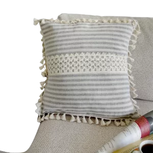 Linen Throw Pillow Cover with Lace Special Design