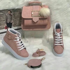 High Necked Sneakers and Bags With Pom Poms