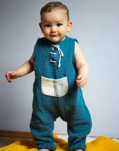 Full Pamuk 4 Kat Müslin Çift Renk Cepli Kolsuz Tulum