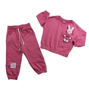 Can Via Tavşan Cep Desenli İki Parça  Kız Çoçuk Takımı