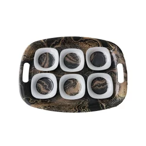 Melamin Zarif Tepsi ve 6'lı Zarif Çay Tabağı