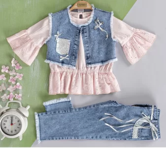 Bombili  Vest Jeans with pant and Shirt Set For  Girl