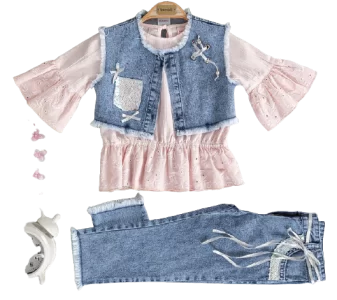 Bombili  Vest Jeans with pant and Shirt Set For  Girl